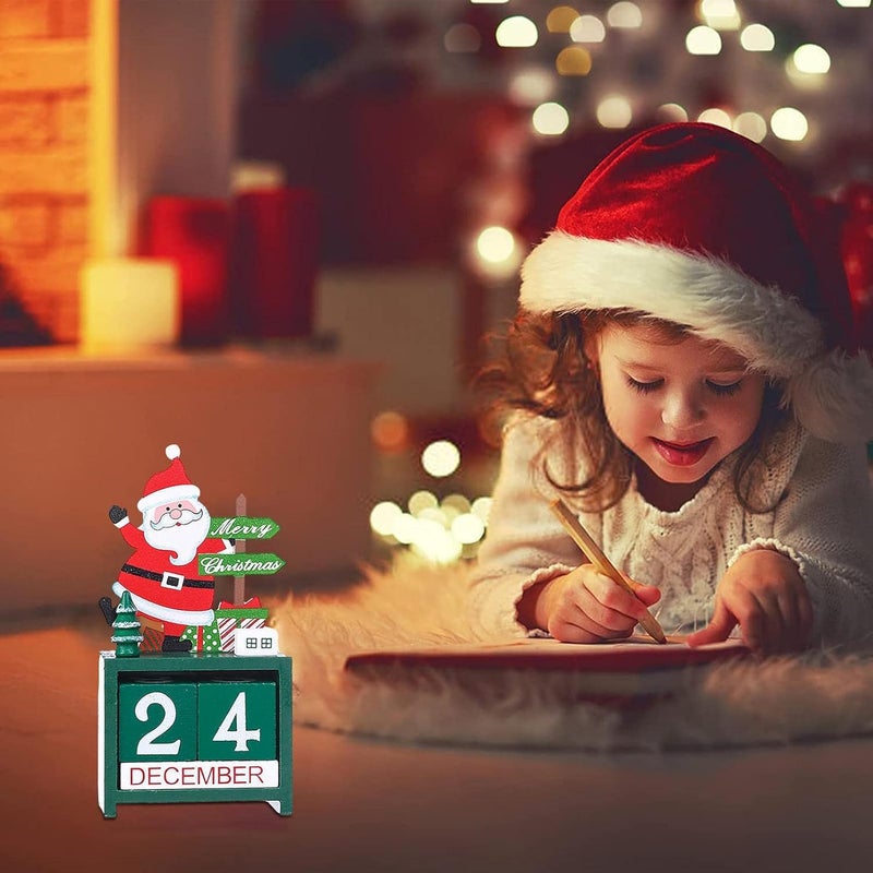 woobles Wooden Block Christmas Desk Calendar - Days Til Christmas Wooden Advent Calendar Set | Christmas Desktop Calendars with Number Date and Snowman/Santa/Reindeer Decor - Image 3